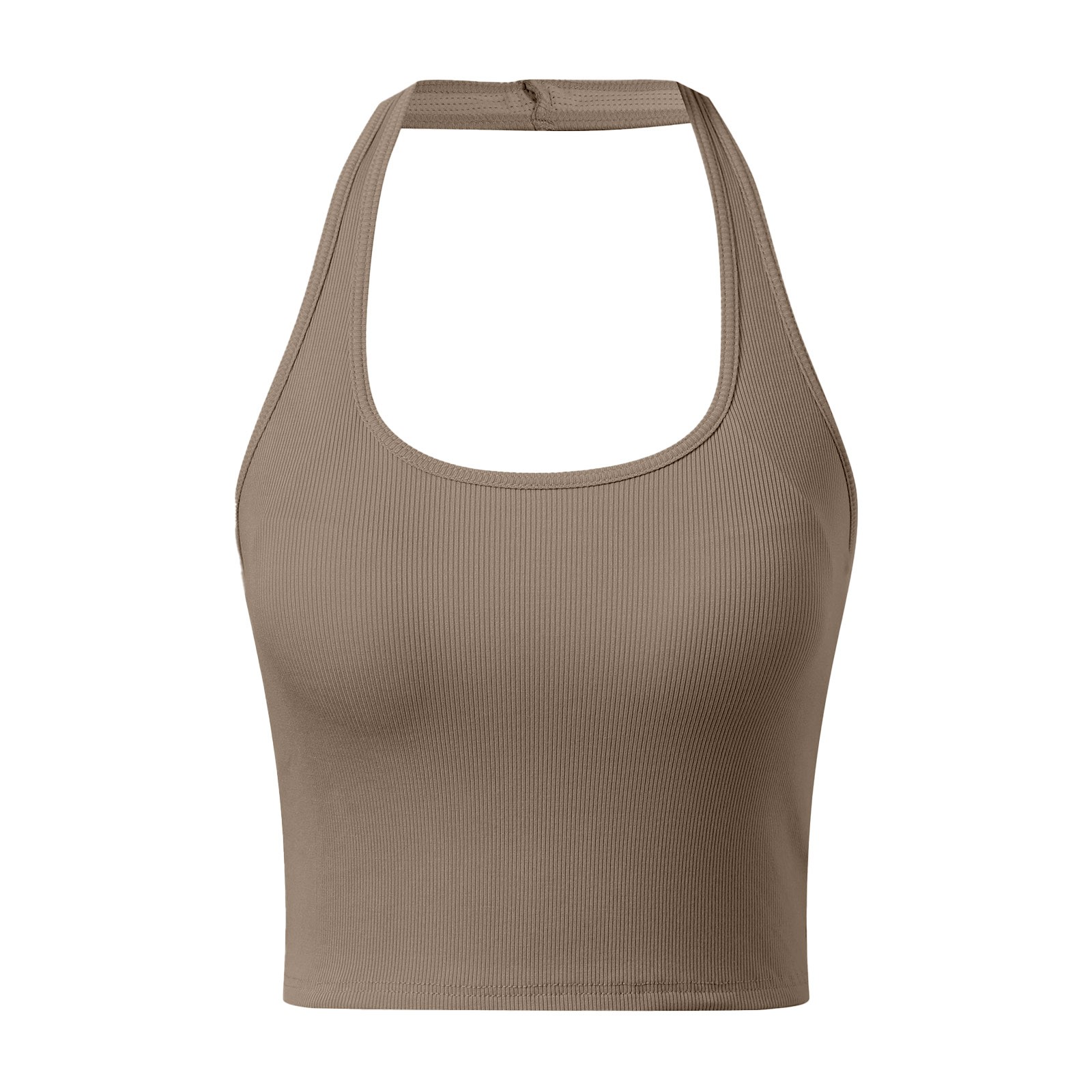 thumbnail image 1 of Camisetas sin mangas para mujer con sujetador incorporado, diseño con tirantes en el cuello, tejido transpirable, camisola informal de verano para interior y exterior., 1 of 5